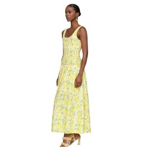 Avec Les Filles Smocked Sleeveless Fit & Flare Maxi Lemon Print Dress.....